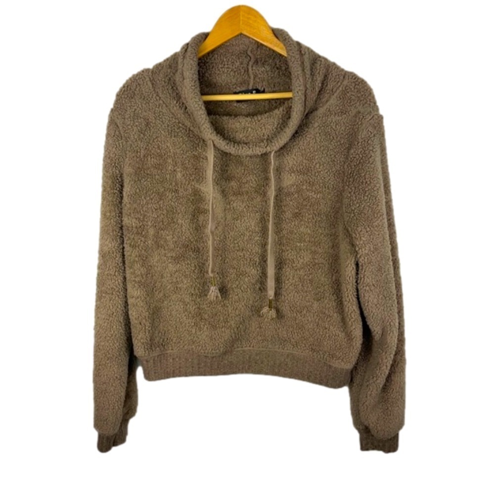 Blue B Tan Brown Funnel Neck Cozy Sherpa Pullover Sweatshirt Size‎ Women's Large